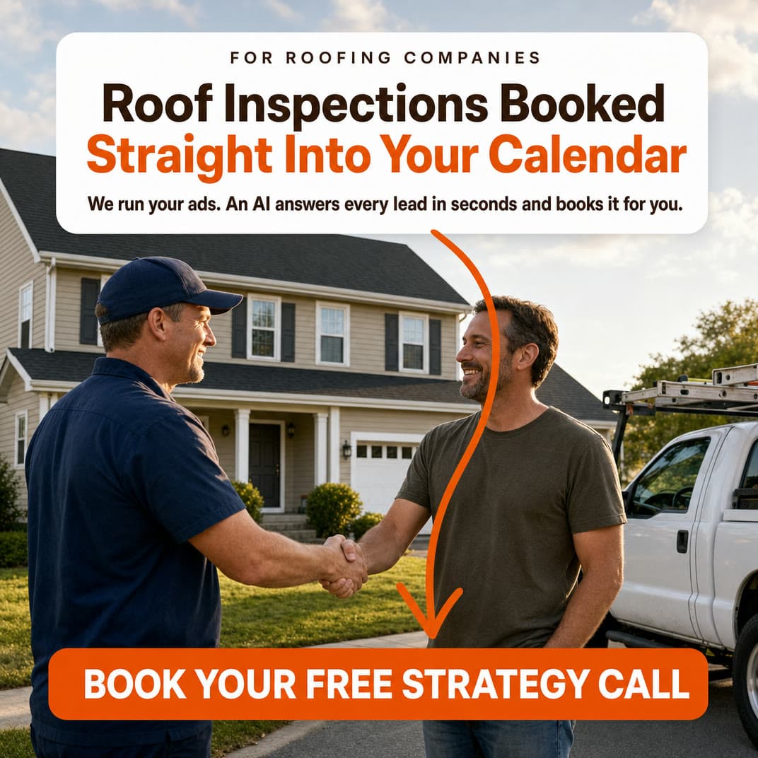 White card over photo static ad · Roofing
