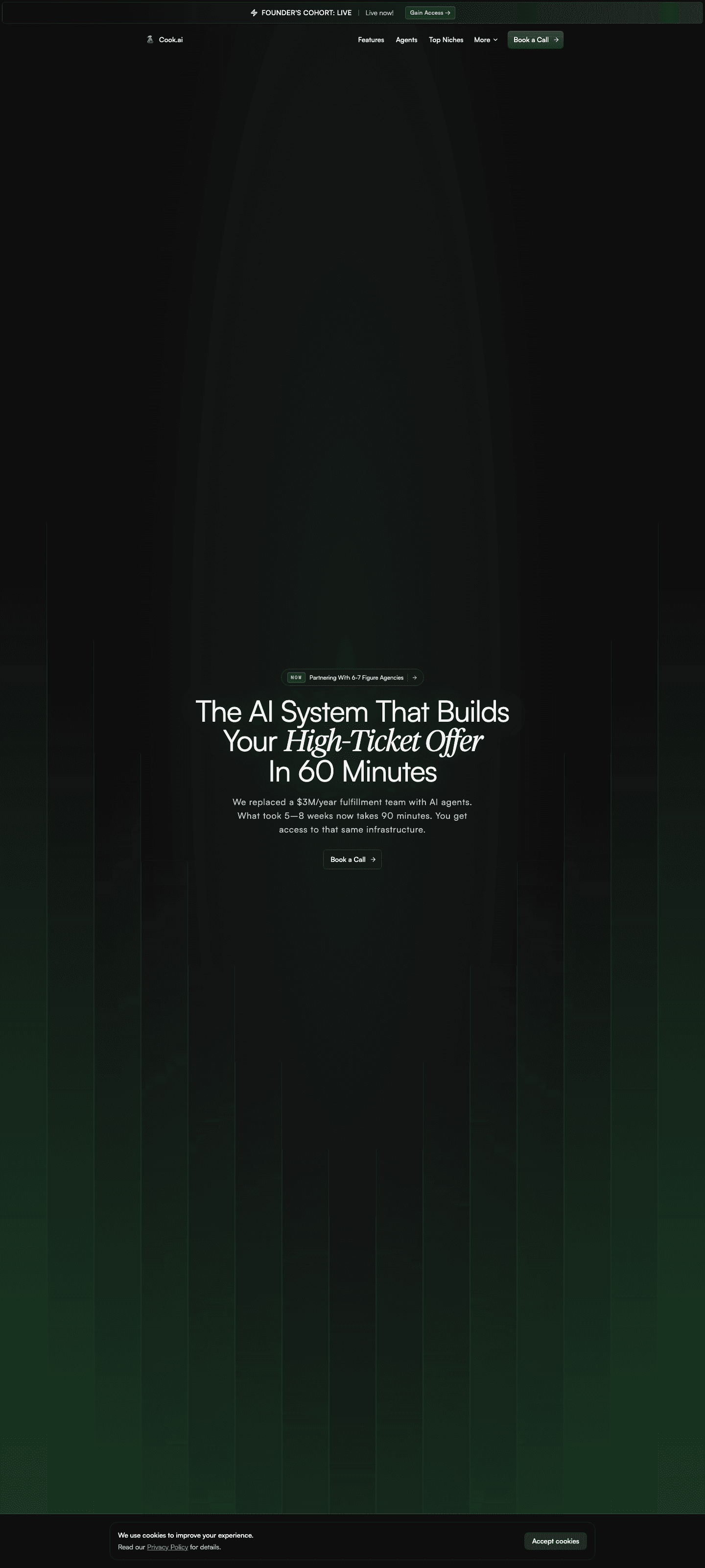 TryCook.ai homepage · the AI System That Builds Your High-Ticket Offer In 60 Minutes